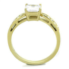 Jewellery Kingdom Princess Ladies Engagement Simulated Diamond Accents Steel Ring (Gold) - Jewelry Rings - British D'sire