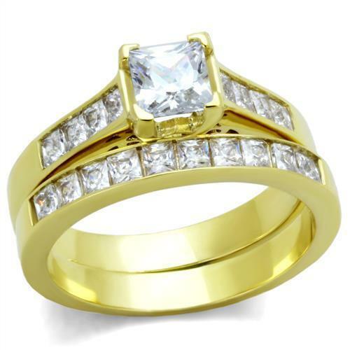 Jewellery Kingdom Princess Set Engagement Wedding Ladies Gold Ring Set Band - Jewelry Rings - British D'sire Main image