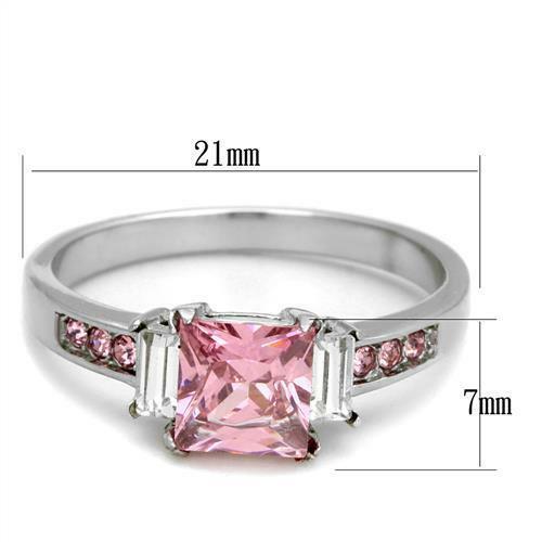 Jewellery Kingdom Princess Silver Sapphire Engagement Cubic Zirconia Steel Ring (Pink) - Jewelry Rings - British D'sire