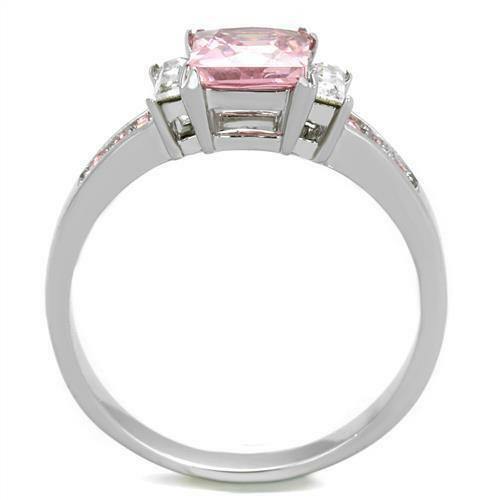 Jewellery Kingdom Princess Silver Sapphire Engagement Cubic Zirconia Steel Ring (Pink) - Jewelry Rings - British D'sire