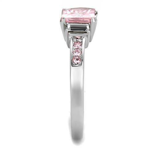 Jewellery Kingdom Princess Silver Sapphire Engagement Cubic Zirconia Steel Ring (Pink) - Jewelry Rings - British D'sire