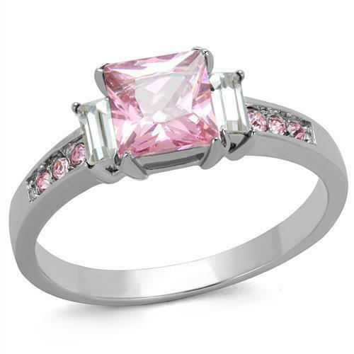 Jewellery Kingdom Princess Silver Sapphire Engagement Cubic Zirconia Steel Ring (Pink) - Jewelry Rings - British D'sire Main image