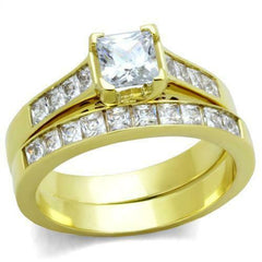Jewellery Kingdom Princess Square 2Pcs Cubic Zirconia Set Wedding Band Bridal Engagement Rring (Gold) - Jewelry Rings - British D'sire