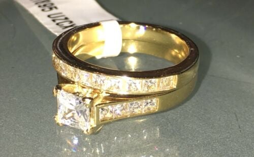 Jewellery Kingdom Princess Square 2Pcs Cubic Zirconia Set Wedding Band Bridal Engagement Rring (Gold) - Jewelry Rings - British D'sire