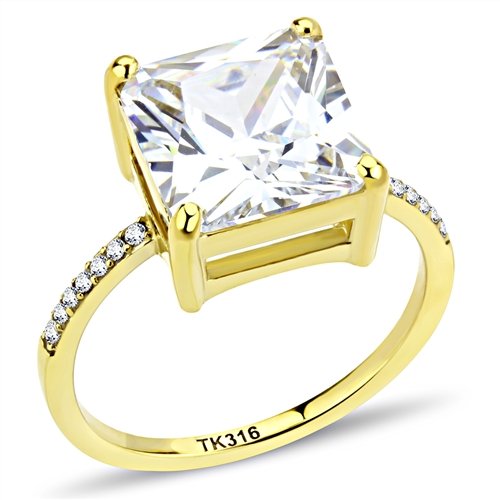 Jewellery Kingdom Princess Square Cubic Zirconia 5CT Steel Solitaire Sparkling Ladies Gold Ring - Jewelry Rings - British D'sire Main image