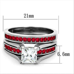 Jewellery Kingdom Princess Stainless Steel Channel Cubic Zirconia Ladies Ring Set (Silver & Red) - Engagement Rings - British D'sire
