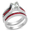 Jewellery Kingdom Princess Stainless Steel Channel Cubic Zirconia Ladies Ring Set (Silver & Red) - Engagement Rings - British D'sire