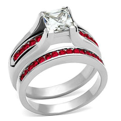 Jewellery Kingdom Princess Stainless Steel Channel Cubic Zirconia Ladies Ring Set (Silver & Red) - Engagement Rings - British D'sire