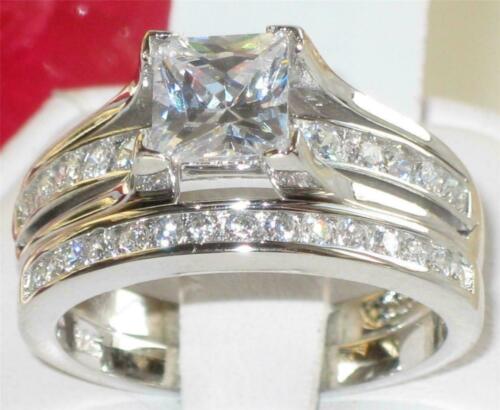 Jewellery Kingdom Princess Sterling Silver Cubic Zirconia Engagement Wedding Ladies Ring Set Band - Jewelry Rings - British D'sire Main image