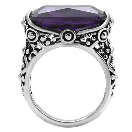 Jewellery Kingdom Purple Cz 16 Carat Stainless Steel Antiqued Ladies Amethyst Silver Ring - Jewelry Rings - British D'sire