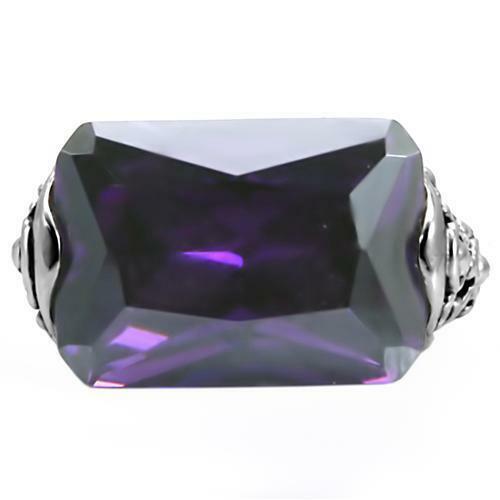 Jewellery Kingdom Purple Cz 16 Carat Stainless Steel Antiqued Ladies Amethyst Silver Ring - Jewelry Rings - British D'sire
