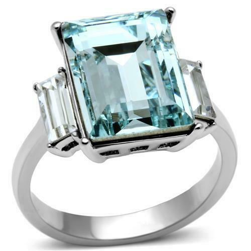 Jewellery Kingdom Radiant Topaz Cut Cubic Zirconia 8CT Three Stone Ladies Ring (Blue Silver) - Jewelry Rings - British D'sire Main image