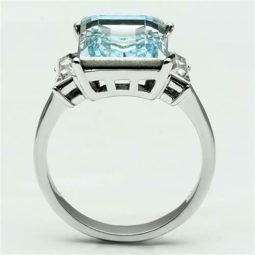Jewellery Kingdom Radiant Topaz Cut Cubic Zirconia 8CT Three Stone Ladies Ring (Blue Silver) - Jewelry Rings - British D'sire