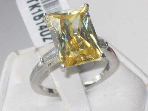Jewellery Kingdom Radiant Cut Emerald Cubic Zirconia Yellow Stainless Steel 8CT Ladies Citrine Ring - Jewelry Rings - British D'sire Main image