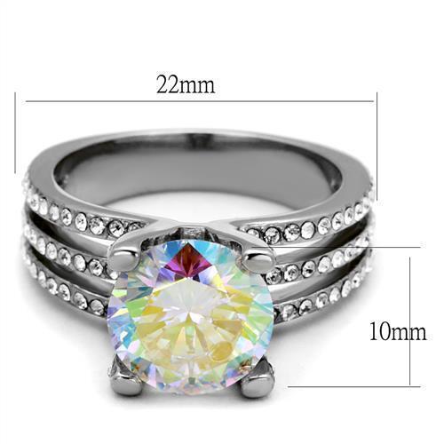 Jewellery Kingdom Rainbow Cubic Zirconia Stainless Steel Silver Solitaire Ladies Aurora Borealis Ring - Jewelry Rings - British D'sire
