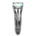 Jewellery Kingdom Rainbow Cubic Zirconia Stainless Steel Silver Solitaire Ladies Aurora Borealis Ring - Jewelry Rings - British D'sire