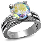 Jewellery Kingdom Rainbow Cubic Zirconia Stainless Steel Silver Solitaire Ladies Aurora Borealis Ring - Jewelry Rings - British D'sire