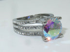 Jewellery Kingdom Rainbow Cubic Zirconia Stainless Steel Silver Solitaire Ladies Aurora Borealis Ring - Jewelry Rings - British D'sire
