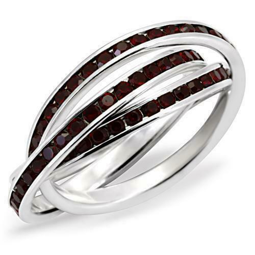 Jewellery Kingdom Red Garnet Channel Sterling Silver CZ Ladies Russian Rings Bands - Jewelry Rings - British D'sire Main image