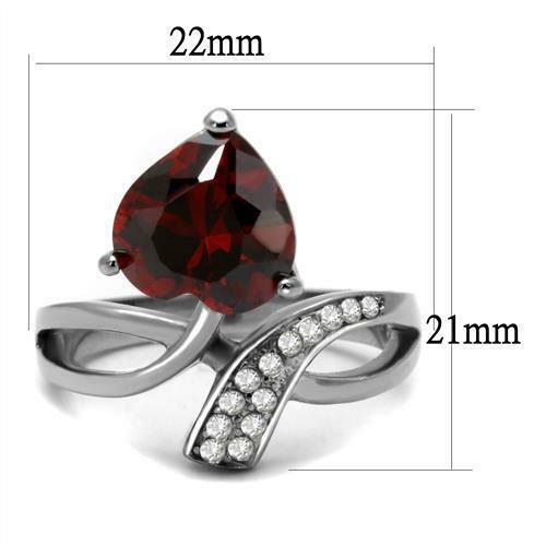 Jewellery Kingdom Red Garnet Heart Cz Stainless Steel 2 Carat Ring (Silver) Secondary image