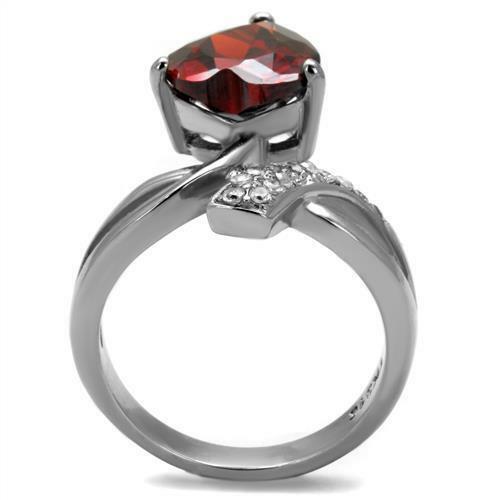 Jewellery Kingdom Red Garnet Heart Cz Stainless Steel 2 Carat Ring (Silver) - Jewelry Rings - British D'sire