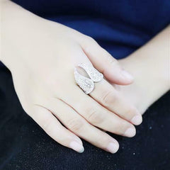 Jewellery Kingdom Rhodium Cubic Zirconia Pave Sparkling Ladies Angel Wings Ring (Silver) - Jewelry Rings - British D'sire
