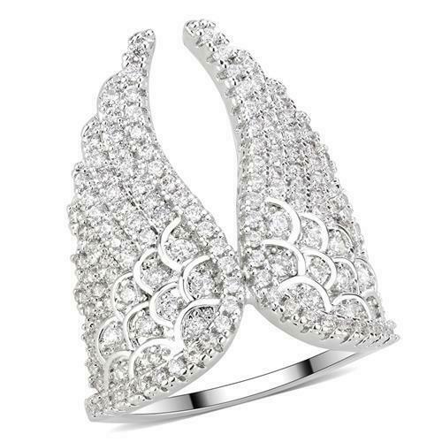 Jewellery Kingdom Rhodium Cubic Zirconia Pave Sparkling Ladies Angel Wings Ring (Silver) - Jewelry Rings - British D'sire