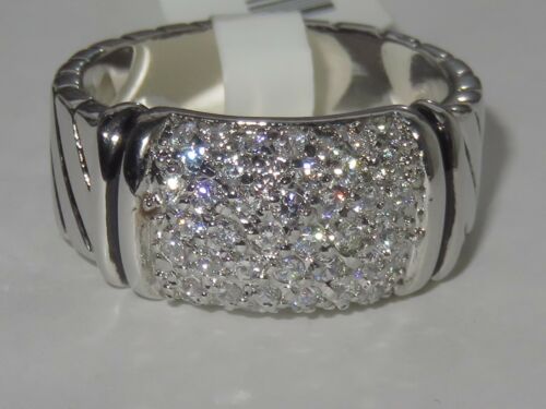 Jewellery Kingdom Rhodium Silver 8mm Cubic Zirconia Chunky Sparkling Ladies Band - Jewelry Rings - British D'sire Main image
