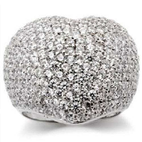 Jewellery Kingdom Rhodium Statement Cocktail Puffed Pave Sparkling Silver Ladies Heart Ring - Jewelry Rings - British D'sire Main image