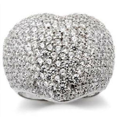 Jewellery Kingdom Rhodium Statement Cocktail Puffed Pave Sparkling Silver Ladies Heart Ring - Jewelry Rings - British D'sire