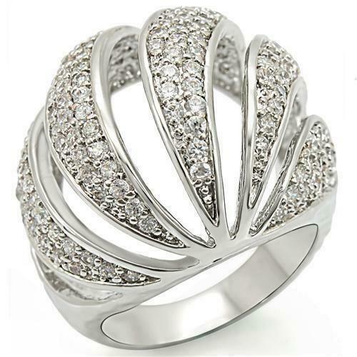 Jewellery Kingdom Rhodium Statement Cubic Sirconia Ladies Cocktail Ring (Silver) - Jewelry Rings - British D'sire Main image