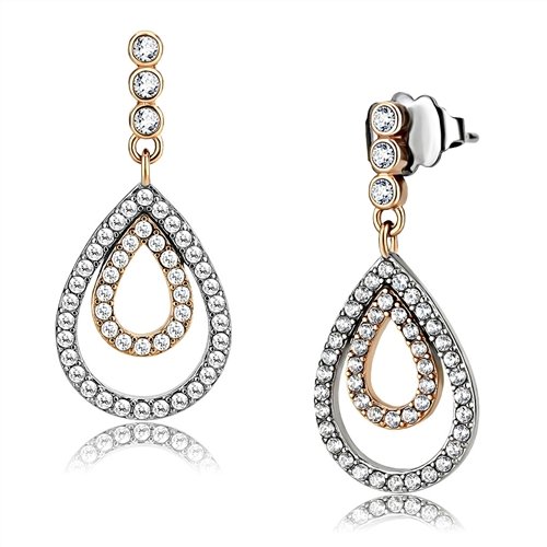 Jewellery Kingdom Rose Gold Cz Pear Shape Dangle Drop Stainless Steel Hypo Allergenic Earrings - Jewelry Rings - British D'sire Main image