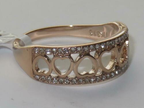 Jewellery Kingdom Rose Gold Ladies Hearts Band Cubic Zirconia Steel Flat Pave Ring - Jewelry Rings - British D'sire