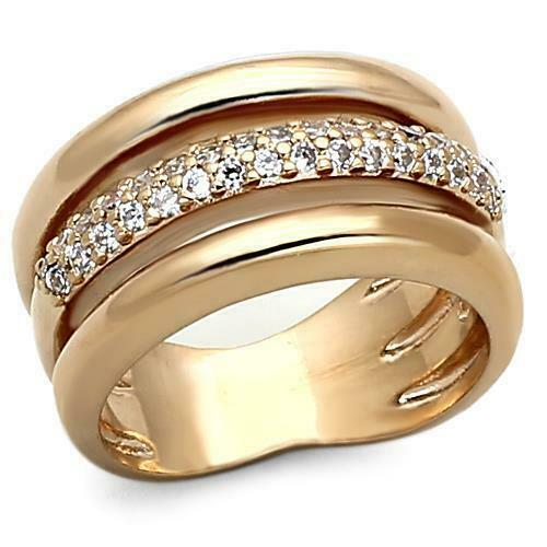 Jewellery Kingdom Rose Gold Ring 10mm Band Ladies Cz Steel Chunky 14k - Jewelry Rings - British D'sire Main image