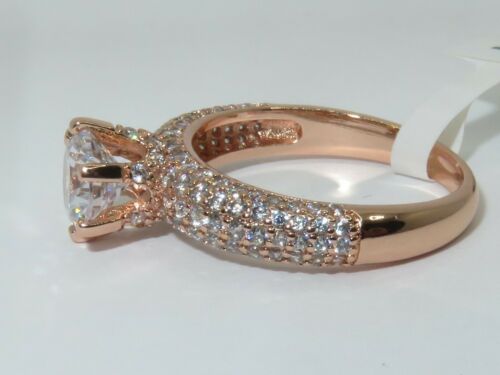 Jewellery Kingdom Rose Gold Ring Ladies Solitaire Pave Accents Steel Engagement 1.80K - Jewelry Rings - British D'sire Main image