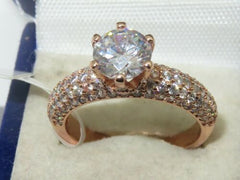 Jewellery Kingdom Rose Gold Ring Ladies Solitaire Pave Accents Steel Engagement 1.80K - Jewelry Rings - British D'sire