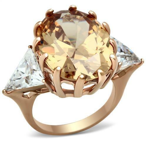 Jewellery Kingdom Rose Gold Ring Oval Champagne Cz Trillion Clear Cocktail Ladies Brown Secondary image