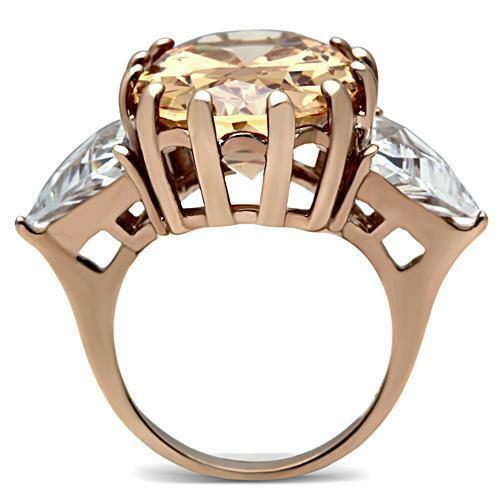 Jewellery Kingdom Rose Gold Ring Oval Champagne Cz Trillion Clear Cocktail Ladies Brown - Jewelry Rings - British D'sire Main image