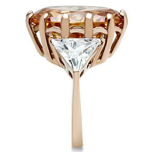 Jewellery Kingdom Rose Gold Ring Oval Champagne Cz Trillion Clear Cocktail Ladies Brown - Jewelry Rings - British D'sire