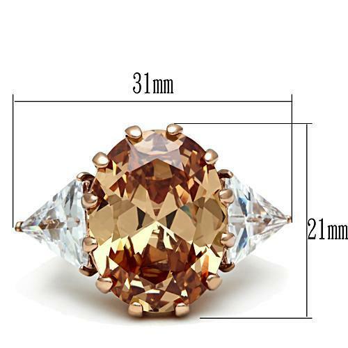 Jewellery Kingdom Rose Gold Ring Oval Champagne Cz Trillion Clear Cocktail Ladies Brown - Jewelry Rings - British D'sire