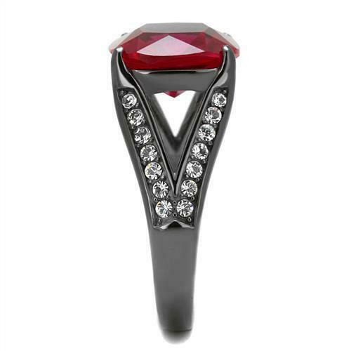Jewellery Kingdom Ruby Cubic Zirconia Cushion Cut Stainless Steel Ladies Ring (Red) - Rings - British D'sire