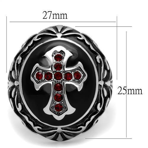 Jewellery Kingdom Ruby Cubic Zirconia Stainless Steel Signet Biker Gothic Black Mens Cross Ring Secondary image