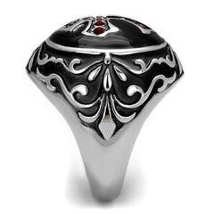 Jewellery Kingdom Ruby Cubic Zirconia Stainless Steel Signet Biker Gothic Black Mens Cross Ring - Jewelry Rings - British D'sire