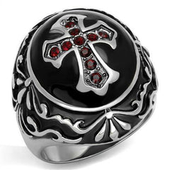 Jewellery Kingdom Ruby Cubic Zirconia Stainless Steel Signet Biker Gothic Black Mens Cross Ring - Jewelry Rings - British D'sire