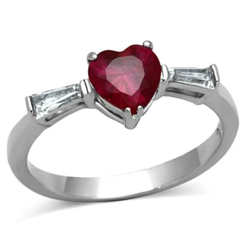 Jewellery Kingdom Ruby Heart Cubic Zirconia Stainless Steel Ladies Ring (Silver) - Rings - British D'sire Main image