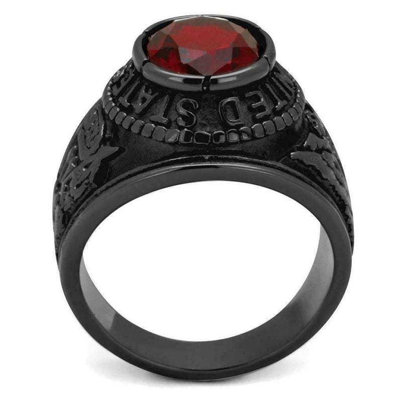 Jewellery Kingdom Ruby Military Oval Cubic Zirconia Stainless Steel Dome Mens Army Ring - Jewelry Rings - British D'sire