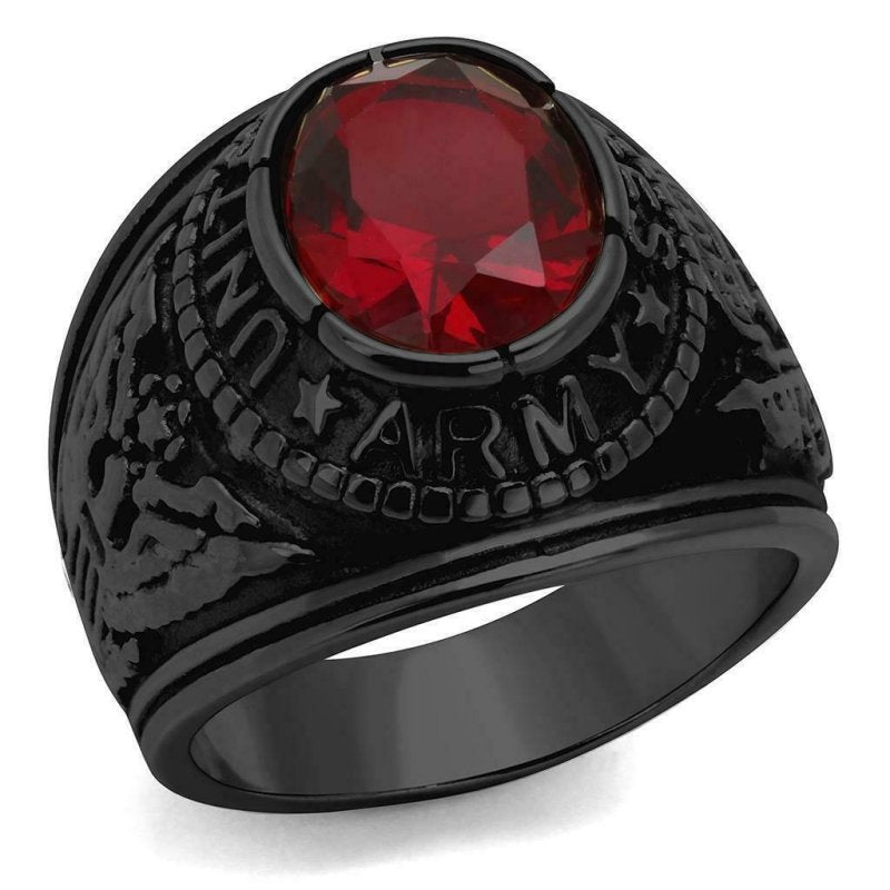 Jewellery Kingdom Ruby Military Oval Cubic Zirconia Stainless Steel Dome Mens Army Ring - Jewelry Rings - British D'sire Main image