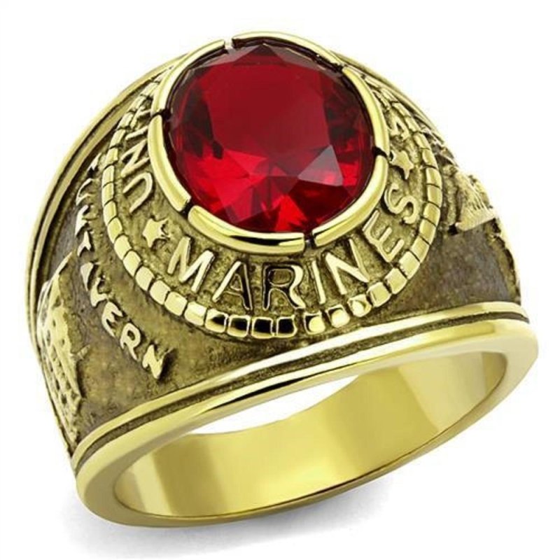 Jewellery Kingdom Ruby Oval 18kt Steel Gold Marines Mens Ring - Jewelry Rings - British D'sire Main image