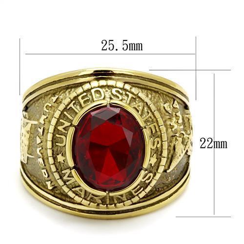 Jewellery Kingdom Ruby Oval 18kt Steel Gold Marines Mens Ring - Jewelry Rings - British D'sire