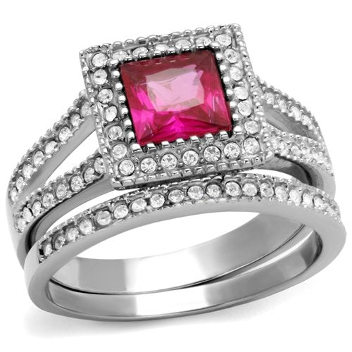 Jewellery Kingdom Ruby Princess Band Set Stainless Steel Ladies Engagement Wedding Ring Set - Engagement Rings - British D'sire Main image
